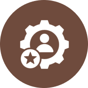 User icon with gear and star symbol.