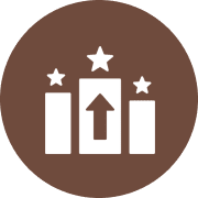 Podium with stars and upward arrow icon.