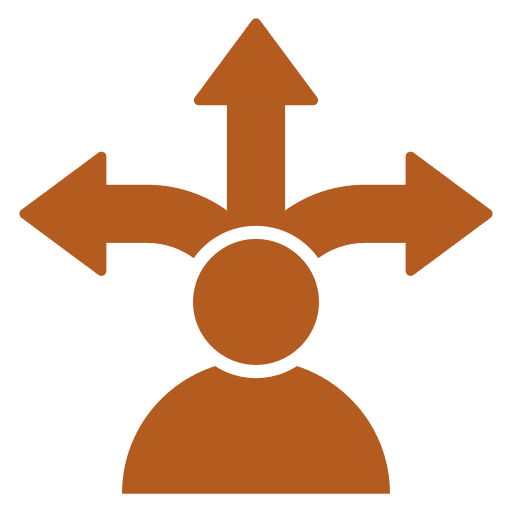 People-Centered Approach Person with three directional arrows icon.
