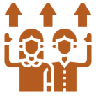 Two figures with upward arrows, teamwork concept.